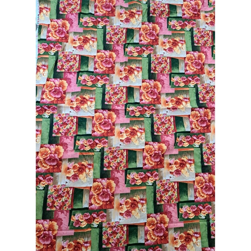 Vintage Fabri-Quilt Arcadia Floral Collage Cotton Fabric 4+ Yards (150" x 41.5")